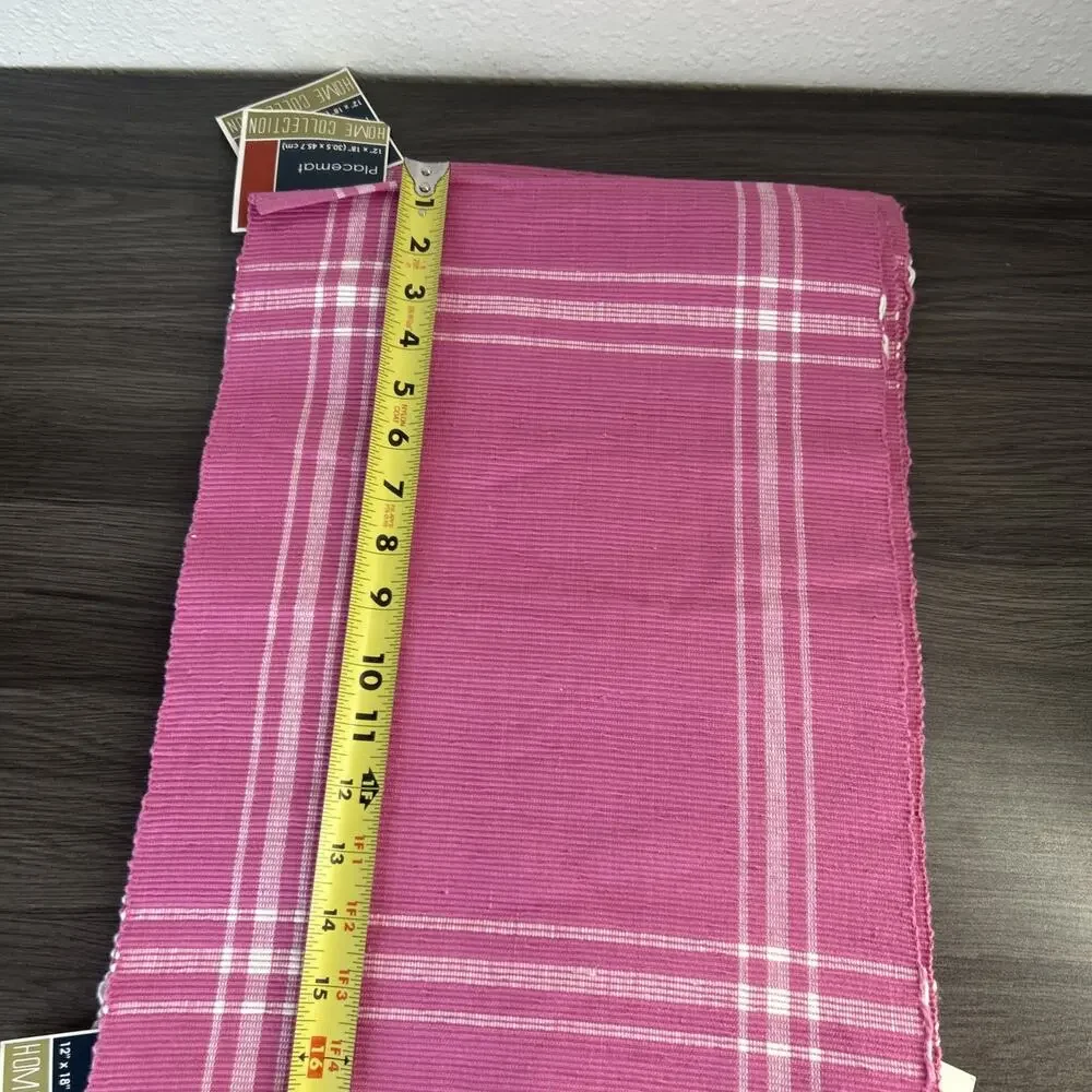 Pink Ribbed Woven Cotton Placemats 12x18 New W/ Tags India Set Of 5 White